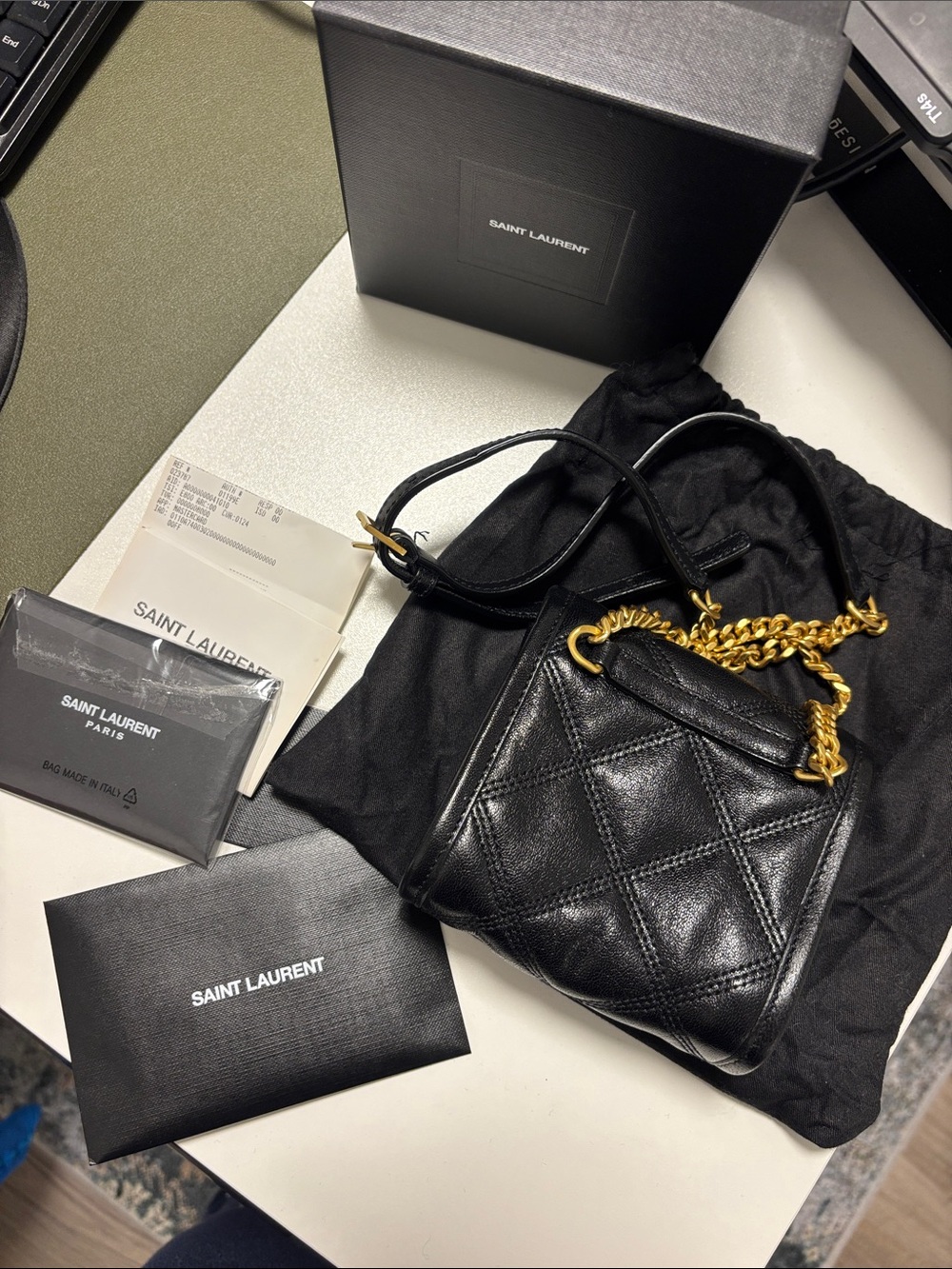 Saint Laurent Black Quilted Mini Chain Crossbody Bag with Gold YSL - Picture 2 of 7
